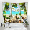 Ljojo 3D Faux Window Landscape Tapestry Wall Hanging for Bohemian Home Decor