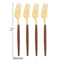 Ljojo 16Pcs Brown Gold Stainless Steel Dinnerware Set with Wooden Handle