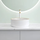Ljojo Marble Patterned Circular Gold-Edged Ceramic Bathroom Sink