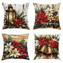 Festive Poinsettias & Bells Pillow Covers by Ljojo - Decorative Cushion Cover for Sofa, Bedroom & Car