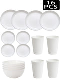 Ljojo 32pcs Reusable Plastic Cutlery Set, Wheat Bowls, Dessert Plates - Eco-Friendly Party Supplies