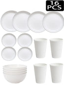 Ljojo 32pcs Reusable Plastic Cutlery Set, Wheat Bowls, Dessert Plates - Eco-Friendly Party Supplies