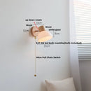 Ljojo LED Wall Light Fixture Wood Canopy White Glass Nordic Modern Plug In Sconce