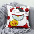 Ljojo Lucky Cat Mount Fuji Art Cushion Cover - Japanese Style Throw Pillow