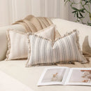 Boho Fringed Edge Striped Pillow Covers 30x50 for Living Room Sofa by Ljojo