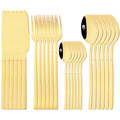 Ljojo 24-Piece Black Stainless Steel Cutlery Set Flatware Tableware Silverware Kit