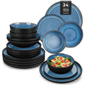 Ljojo 24-Piece Blue Dinnerware Set - Reactive Glaze, Dishwasher Safe