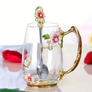 Enamel Glass Mug Set with Lid & Spoon by Ljojo: High-Temperature-Resistant Teaware