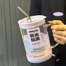 Ljojo 1000ml Glass Cup Lid Straw Handle Large Kawaii Tumbler Juice Drinking Bottle