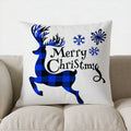 Blue Plaid Reindeer Merry Christmas Pillow Cover for Sofa Bedroom Car - Ljojo