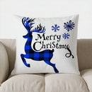 Blue Plaid Reindeer Merry Christmas Pillow Cover for Sofa Bedroom Car - Ljojo