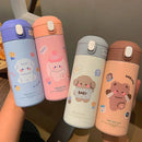Ljojo 380ml Stainless Steel Vacuum Flask with Straw - Cute Thermal Insulation Water Bottle