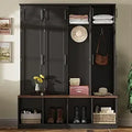 Ljojo™ Wide Farmhouse Hall Tree with Walnut Bench and 8-Door Shoe Cabinet