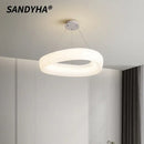 Cream Chandelier Ring Warm Ceiling Light Bedroom Living Room Modern Minimalist Home Decor Lighting Fixture by Ljojo
