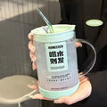 Ljojo 1000ml Glass Cup Lid Straw Handle Large Kawaii Tumbler Juice Drinking Bottle