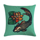 Ljojo Lotus Carp Print Cushion Cover for Home Decor on Mahogany Chair