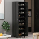 Ljojo™ 8-Tier Tall Shoe Storage Cabinet with Wheels and 2 Doors, Wood Shoe Rack