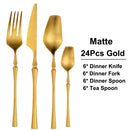 Ljojo 24-Piece Gold Stainless Steel Cutlery Set Flatware Knife Fork Spoon Mirror Matte