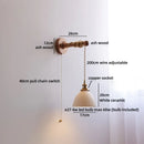 Ljojo LED Wall Light Fixture Switch Stair Lighting Round Ceramic Wood Bedside Lamp