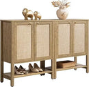 Ljojo™ 5 Tier Rattan Entry Shoe Organizer Cabinet with Shelves & Doors