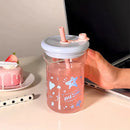 Ljojo 560ml Star Glass Water Bottle with Lid and Straw