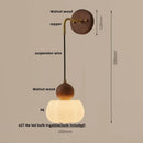 Ljojo LED Wall Sconce Walnut Wood Pull Chain Switch Art Light