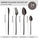Ljojo 24-Piece Stainless Steel Cutlery Set - Black Mirror Finish