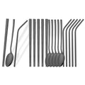 Ljojo Mirror Black Flatware Set: 18Pcs Stainless Steel Cutlery, Chopsticks, Spoon, Straws