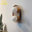 Ljojo Minimalist Designer Solid Wood Glass LED Wall Lamp Double Head for Living Room
