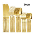 Ljojo 30-Piece Stainless Steel Tableware Set with Golden Waist Design