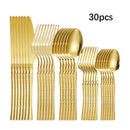 Ljojo 30-Piece Stainless Steel Tableware Set with Golden Waist Design