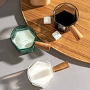 Ljojo 120ml Espresso Measuring Cup Double Bottom Hexagon Wood Handle Glass Mug