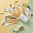 Ljojo 34-Piece Silicone Utensils Set with Wooden Handles