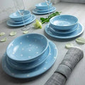 Ljojo 12-Piece Light Blue Polka Dot Ceramic Dinnerware Set - Service for 4
