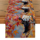 Autumn Red Panda Maple Leaf Table Runner by Ljojo: Festive Dining Decor