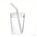 Ljojo 350ml Ins Style Transparent Glass Mugs with Straws - Set of Cute Clear Cups