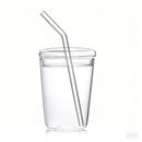 Ljojo 350ml Ins Style Transparent Glass Mugs with Straws - Set of Cute Clear Cups