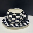 Ljojo 10oz Korean Style Ceramic Coffee Mug with Saucer Hand Painted Tea Cup Set
