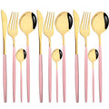 Ljojo 12-Piece Pink Gold Stainless Steel Cutlery Set