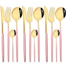 Ljojo 12-Piece Pink Gold Stainless Steel Cutlery Set