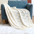 Ljojo Luxury Caramel Knitted Throw Blanket with Wave Tassels