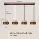 Ljojo LED Wood Pendant Lamp with Natural Stone - Adjustable Wire Hanging Fixture