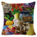 Cute Cat Pattern Linen Cushion Cover by Ljojo for Home Decor