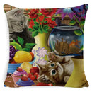 Cute Cat Pattern Linen Cushion Cover by Ljojo for Home Decor