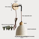 Ljojo LED Pull Chain Wall Sconce Cement Shade Wood Stair Light