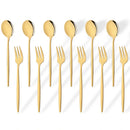 Ljojo 12Pcs Gold Mirror Stainless Steel Fork Spoon Set for Kitchen Dinnerware