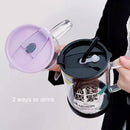 Ljojo 1000ml Glass Cup Lid Straw Handle Large Kawaii Tumbler Juice Drinking Bottle