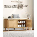 Ljojo™ Rattan Shoe Storage Bench with Cushion, Wooden Entryway Cabinet Organizer