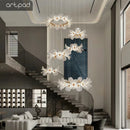 Ljojo Luxury Duplex Staircase Chandelier Designer French Flowers Pendant Light