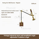 Nordic Vintage Copper Swing Arm Wall Lamp 360º Adjustable Bedside Sconce by Ljojo